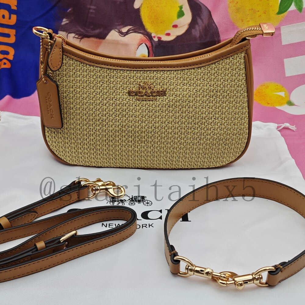 ✨✨Coach Teri Straw Shoulder Bag brown